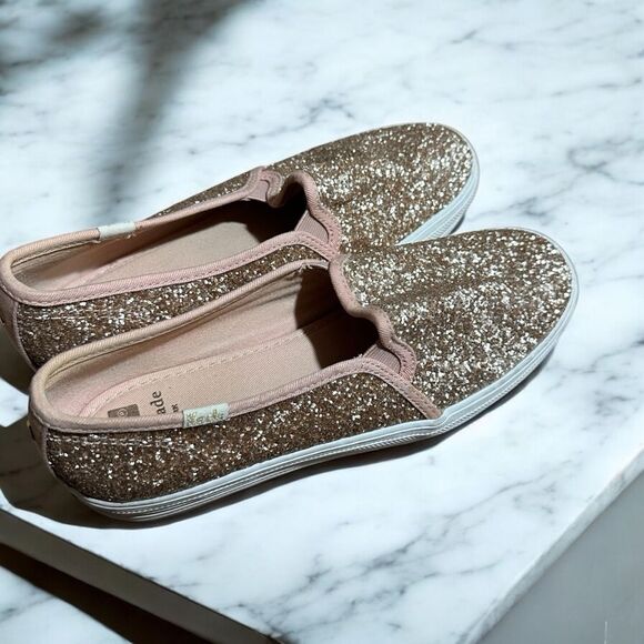 Kate‎ Spade Keds Double Decker Glitter Champagne Gold Sneakers 7 - Picture 1 of 9